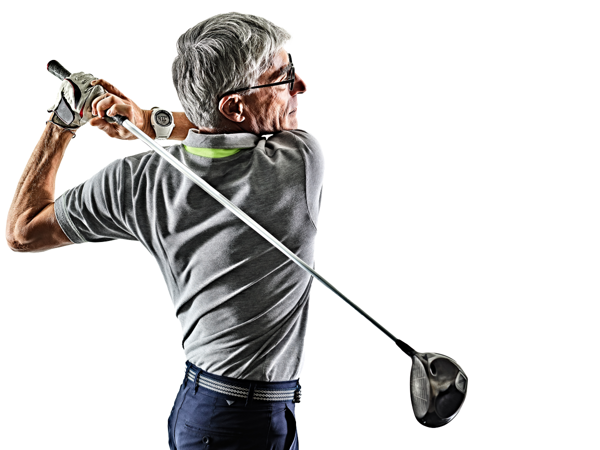 man swingin golf club